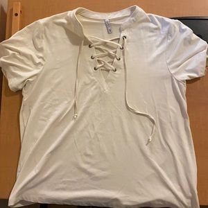 Z Supply Cream Suede Short Sleeve Lace-Up Top